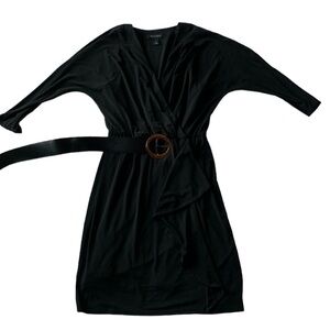 WHBM womens black dress faux wrap size 2 dark fairy goth office minimalist